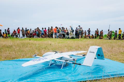 An image showing the VTOL drone in the foreground before launch